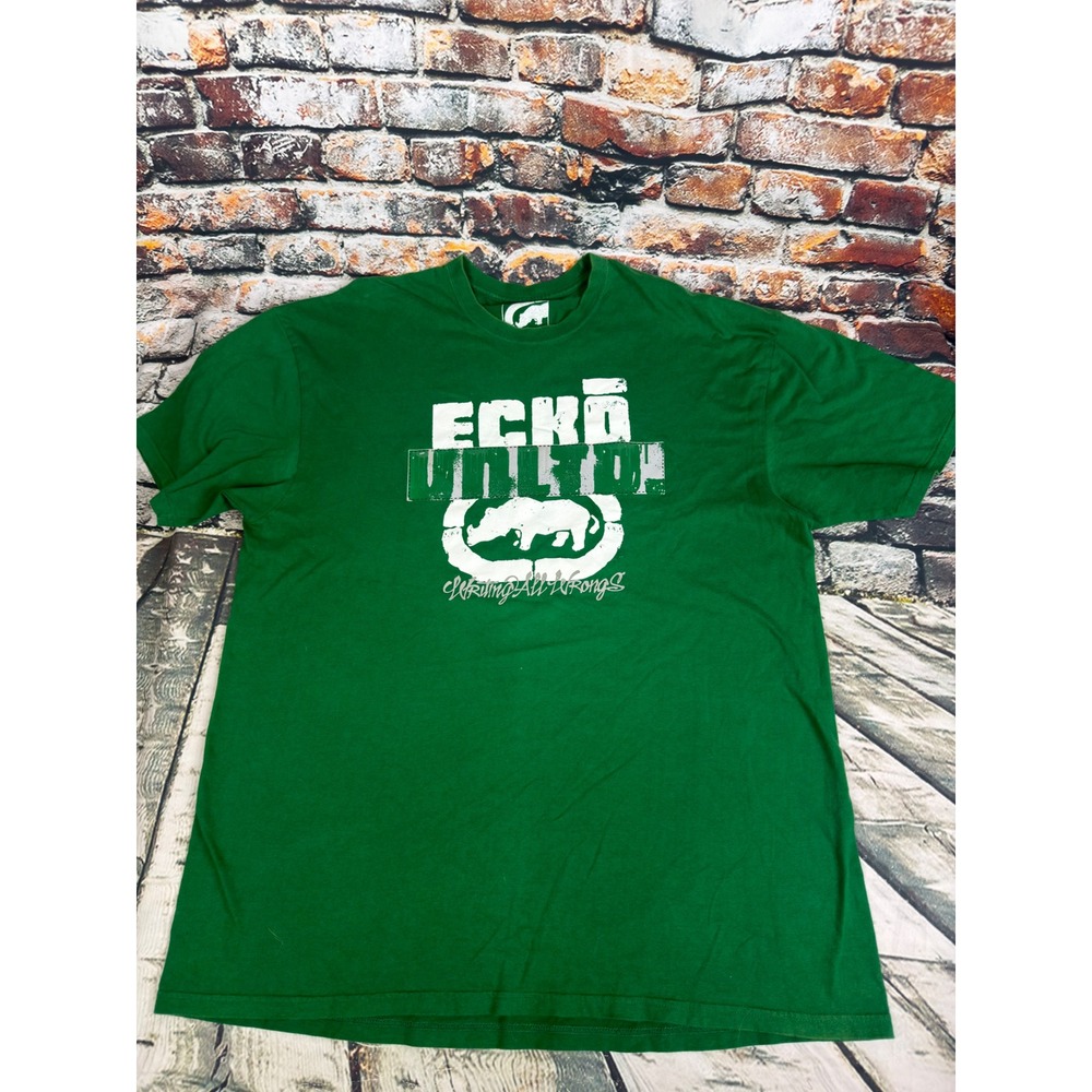 Ecko Unltd Mens XL Green Graphic T-Shirt Rhino Logo Streetwear Short Sleeve Tee